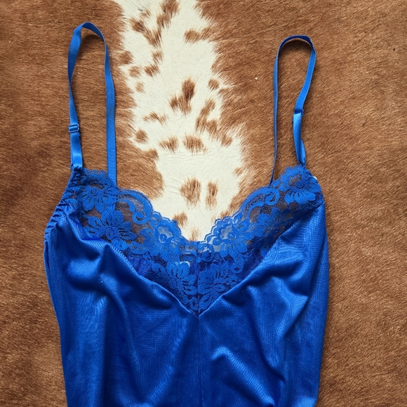 Vintage Electric Blue Satin Slip Chemise - Picture 3 of 7